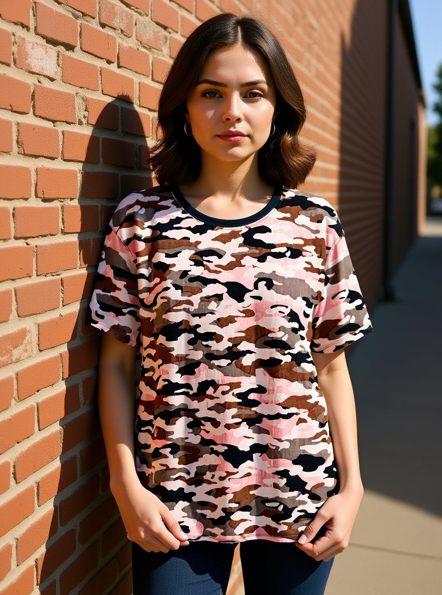 We The Free Textured Velour & Shear Camouflage Top Size Large