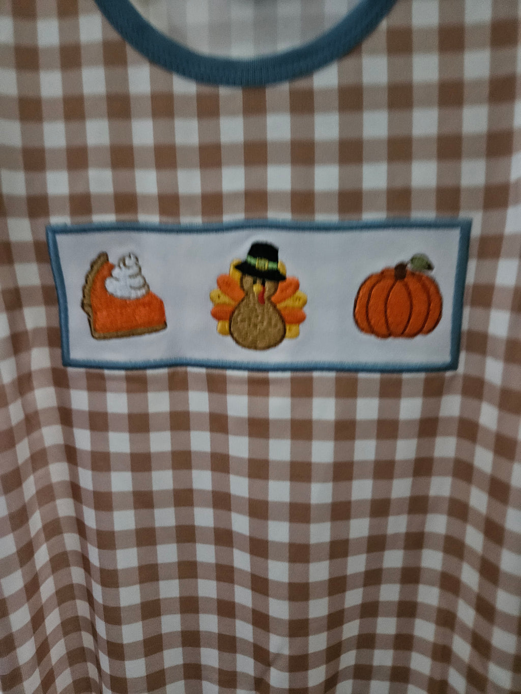 Abby & Evie Size 6 Months Brown Gingham Thanksgiving Romper