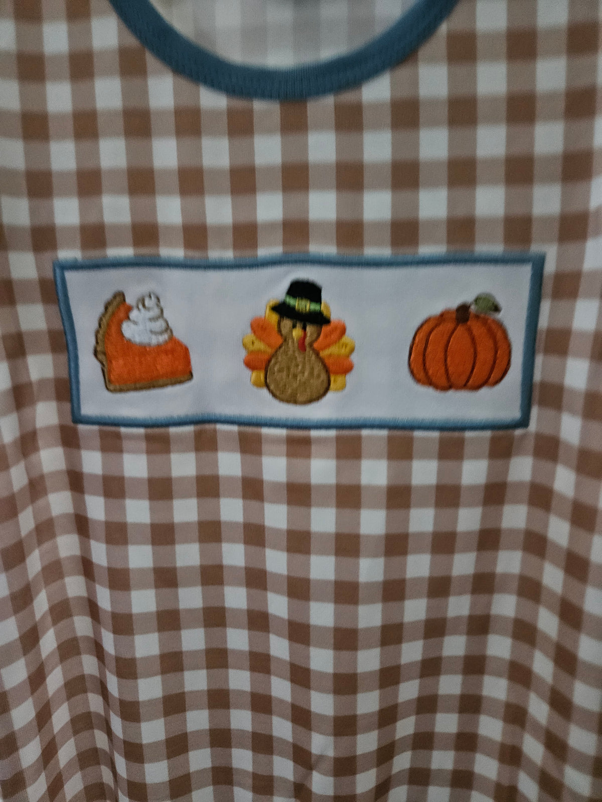 Abby & Evie Size 6 Months Brown Gingham Thanksgiving Romper