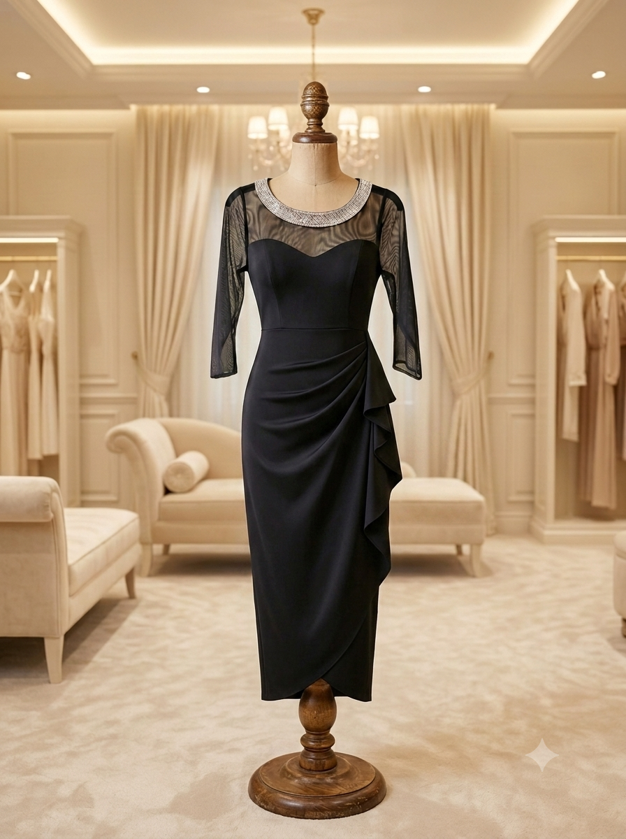 Elegant Black Slimming Dress – Alex Evenings | Size 4P