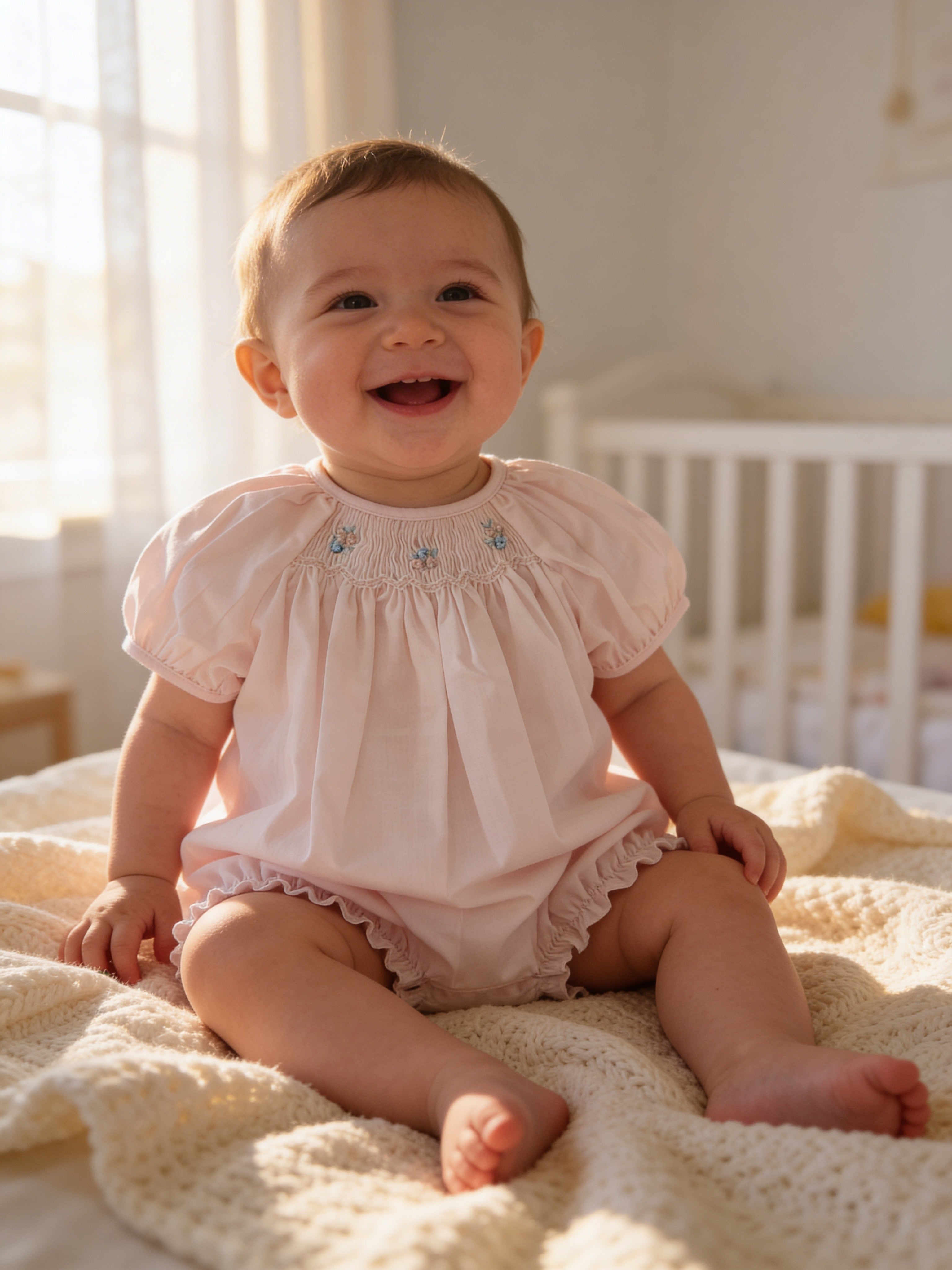 Petit Ami Pink Heirloom Novelty Smocked Bubble NB – New