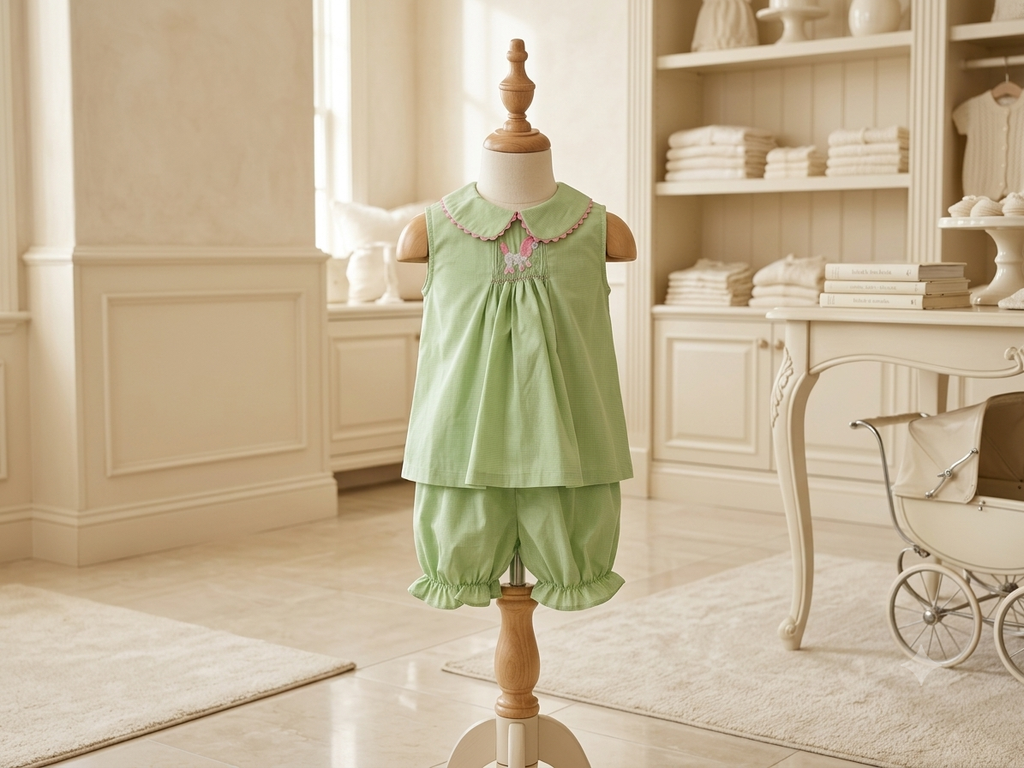 Mom & Me Green & White Micro Check Smocked Pink Poodle Swing Set Size 12M / 3T