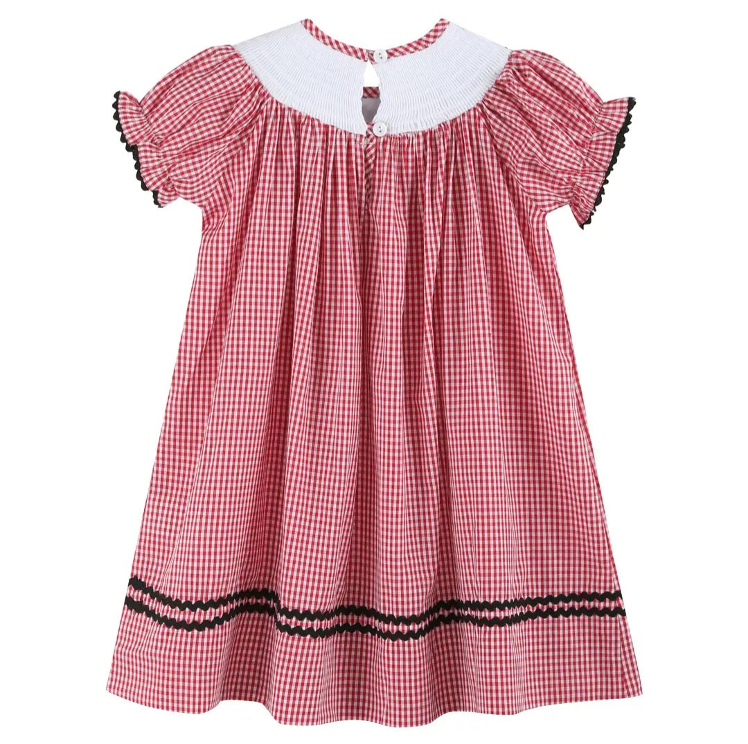 Lil' Cactus Red Gingham Barn Animals Smocked Bishop Dress Sz 3T