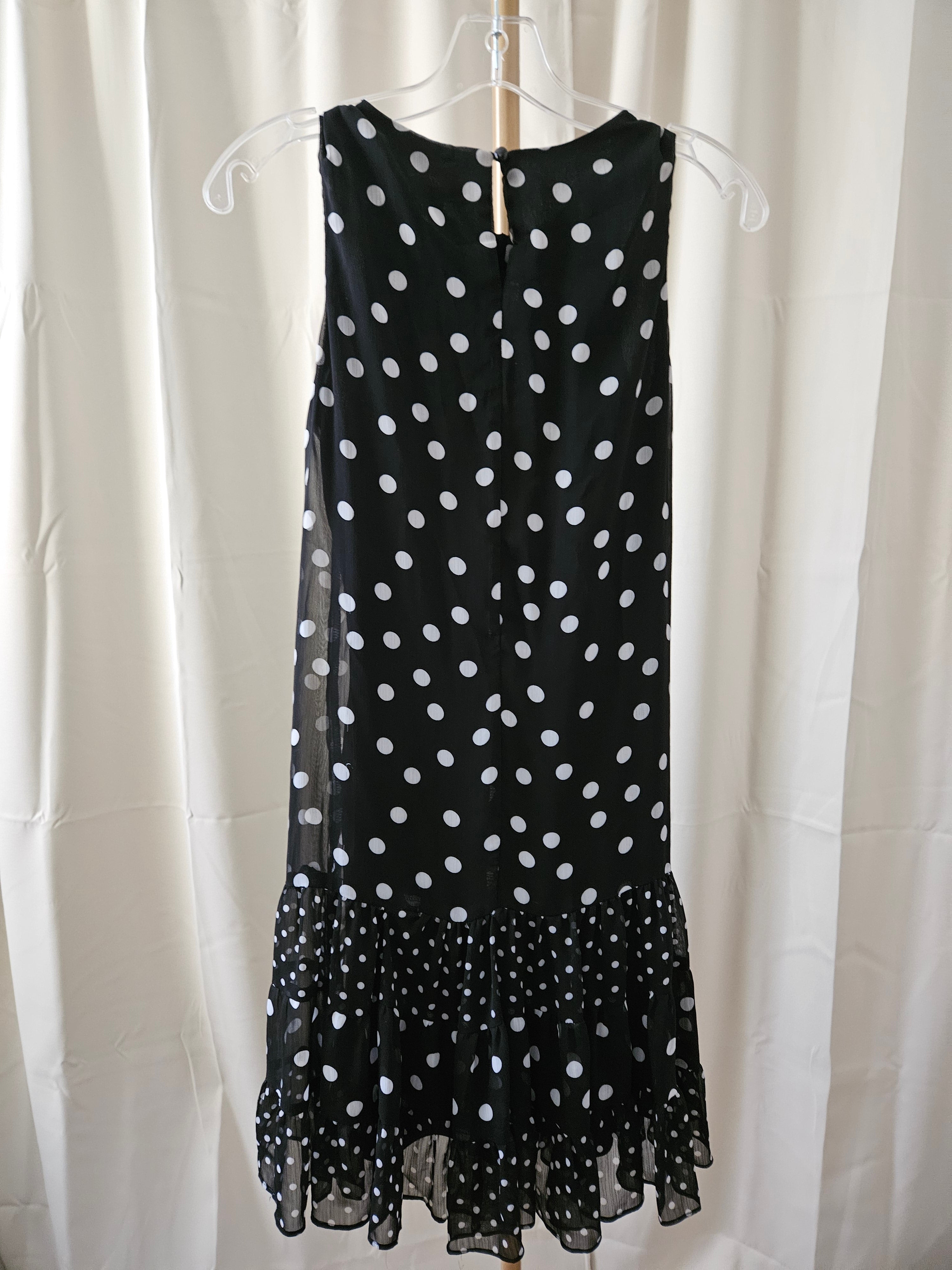 MSK Black & White Polka Dot Mini Dress Size 6 Sheer Overlay Keyhole Back