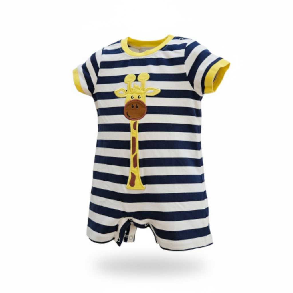 Smocking Dog Boutique Navy Striped Giraffe Romper Sz 12M