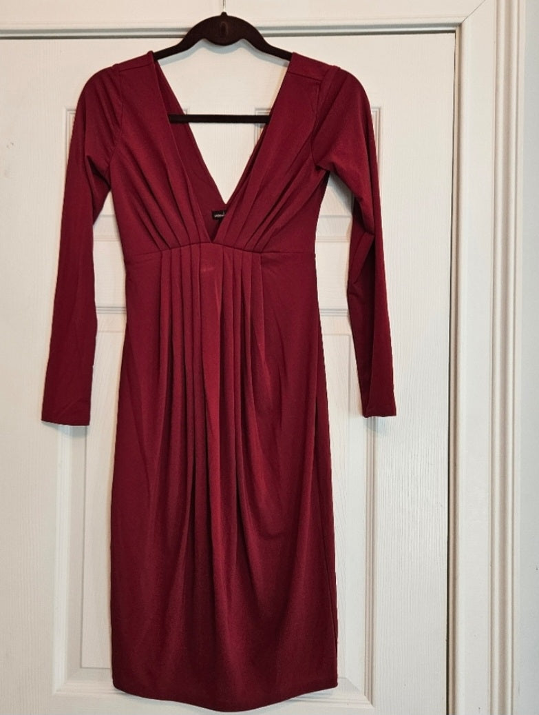 Victoria's Secret Moda Elegant Burgundy V-Neck Dress Sz Sm