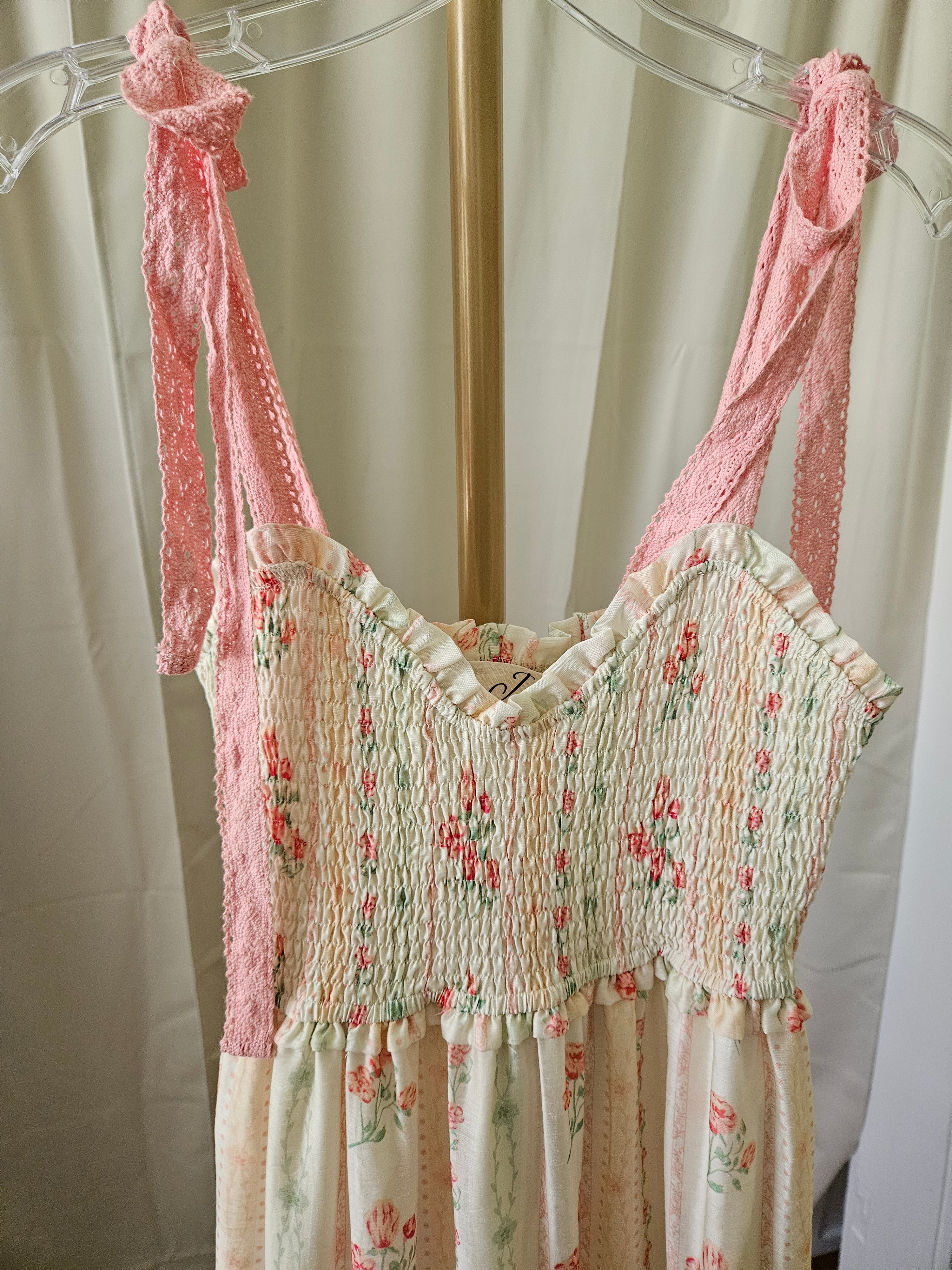 J.NNA Rose Stripe Smocked Maxi Dress Cottagecore Romantic