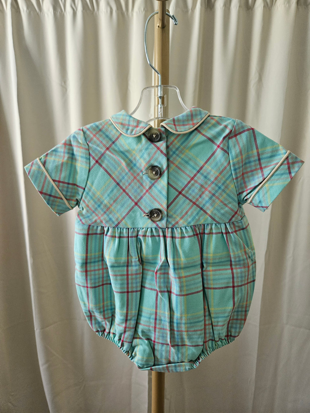 The Beaufort Bonnet Company Green Plaid Bubble with Peter Pan Collar