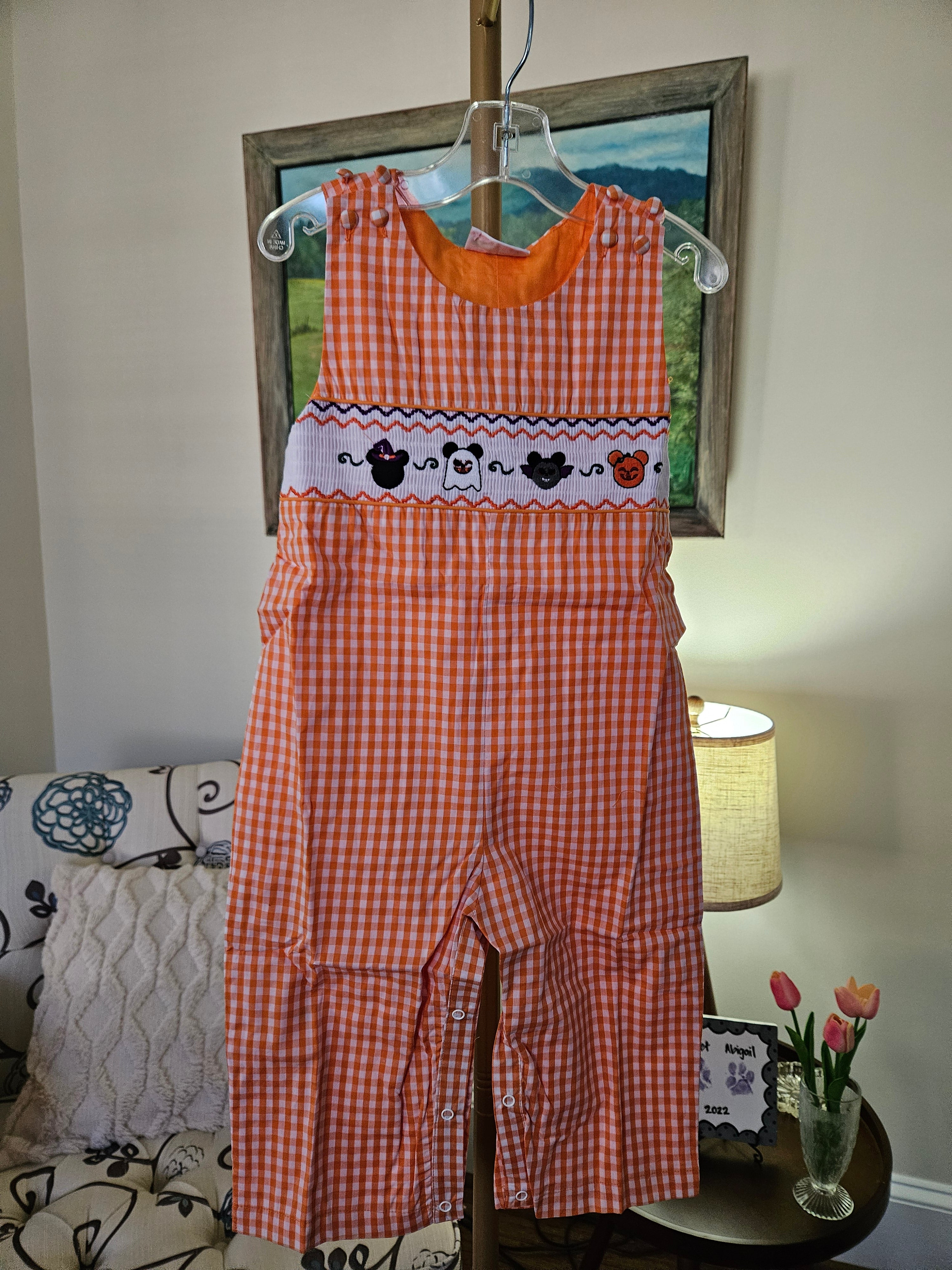 Angeline Kids Orange Gingham Halloween Mickey Jon-Jon