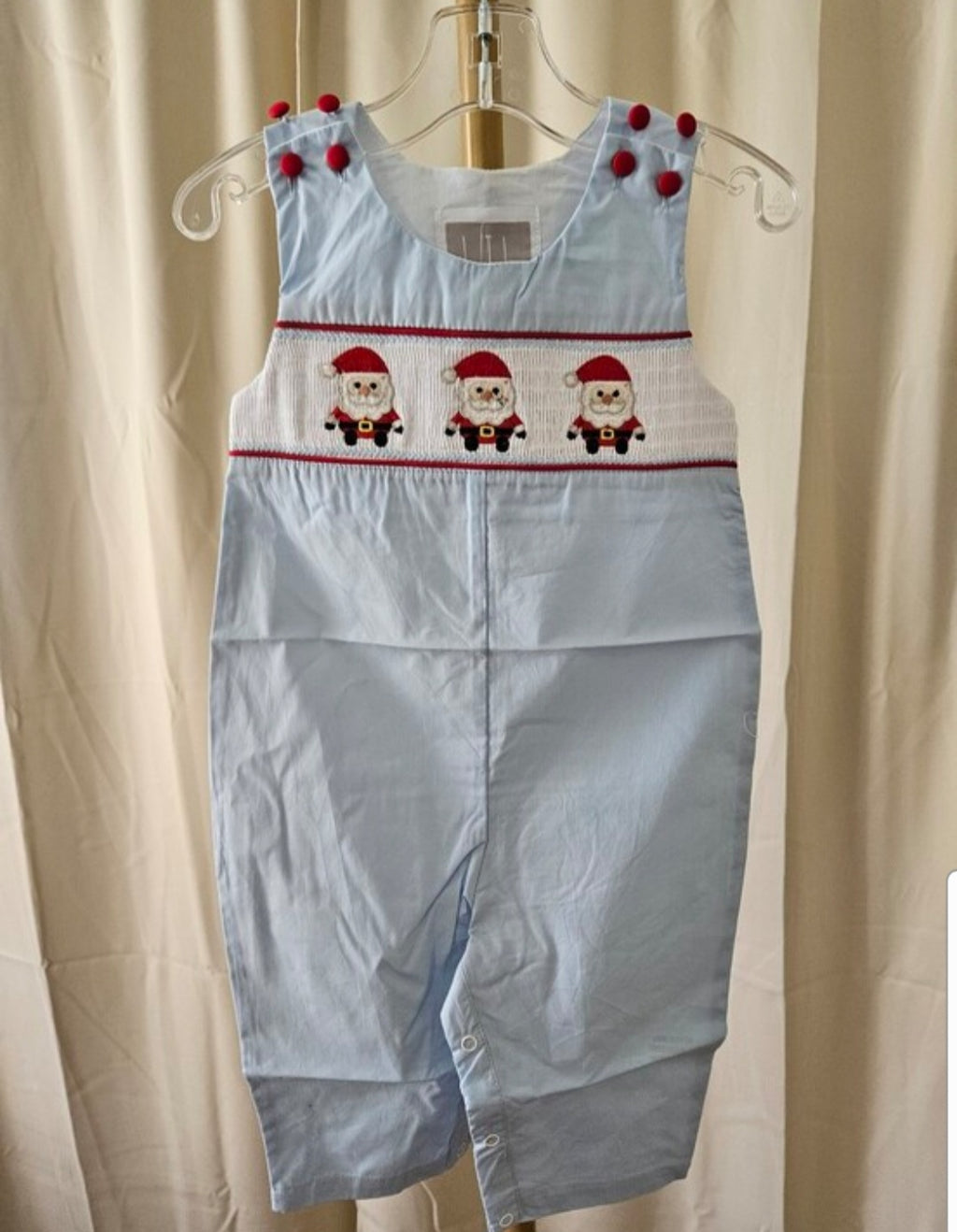 Lil Cactus Light Blue Santa Smocked Overalls