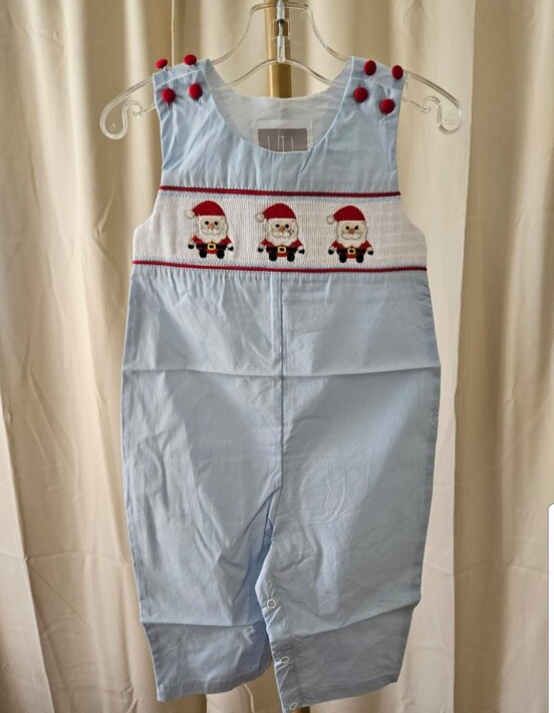 Lil Cactus Light Blue Santa Smocked Overalls