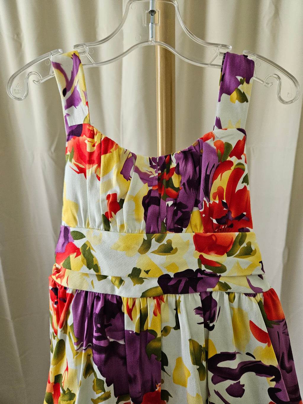 Rare Editions Vibrant Floral Sleeveless Dress with Tulle Skirt & Back Sash | Size 7