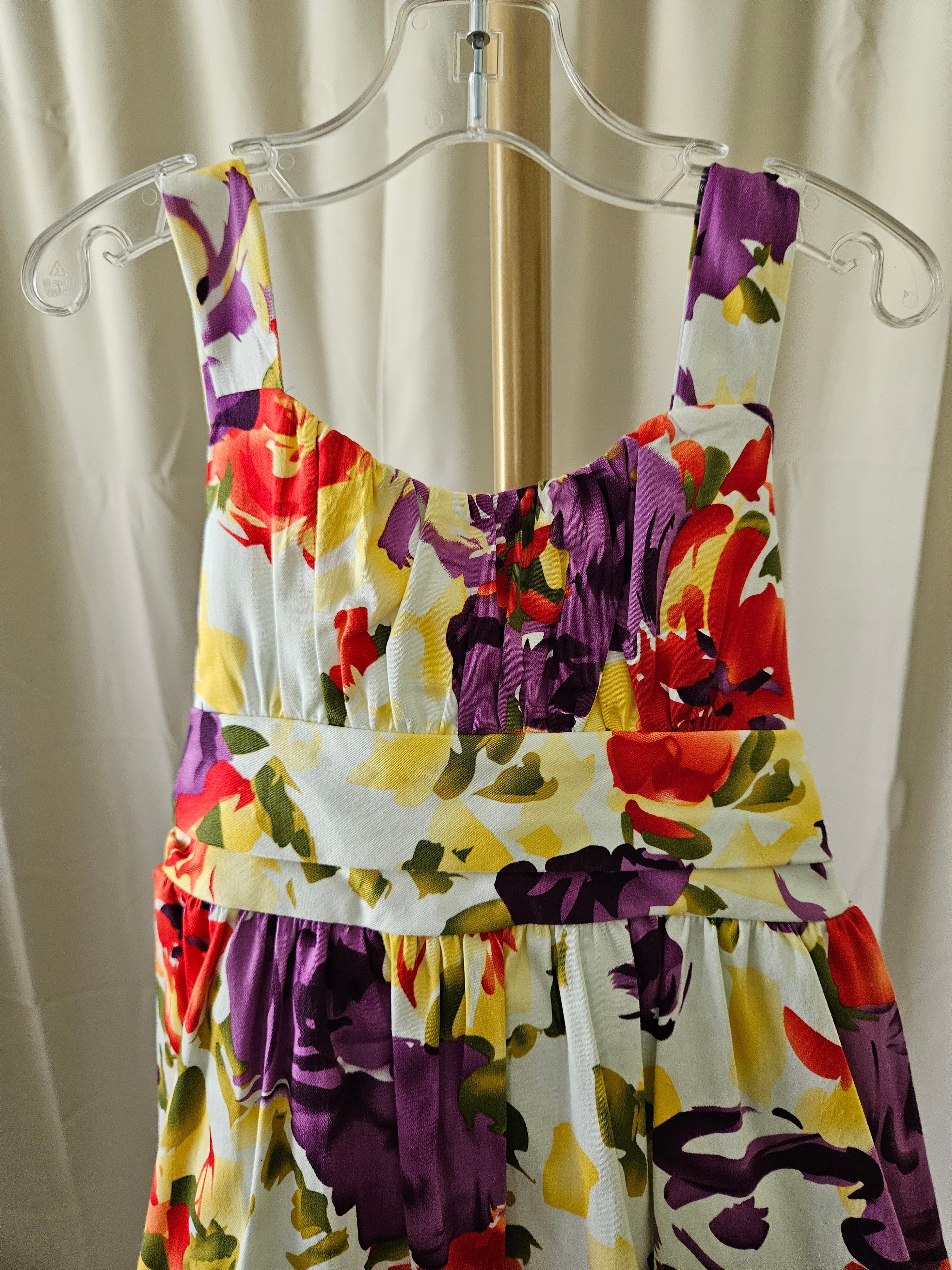 Rare Editions Vibrant Floral Sleeveless Dress with Tulle Skirt & Back Sash | Size 7