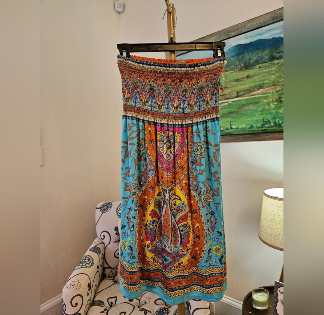 Flying Tomato Strapless Dress - Blue and Orange Sz Sm