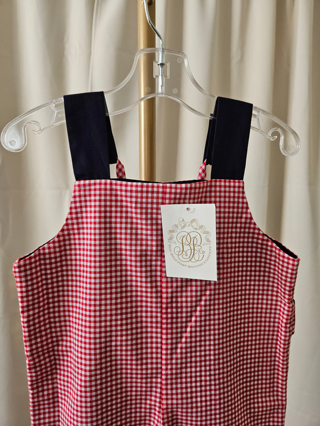 The Beaufort Bonnet Ivy League Longall Red & White Gingham Navy Trim