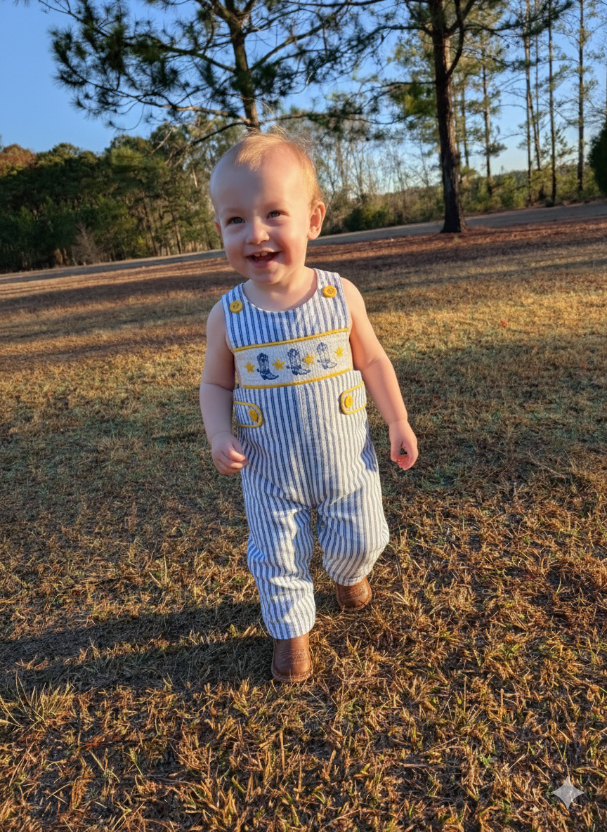 Rylee Faith Designs Smocked Cowboy Boot & Stars Jon Jon