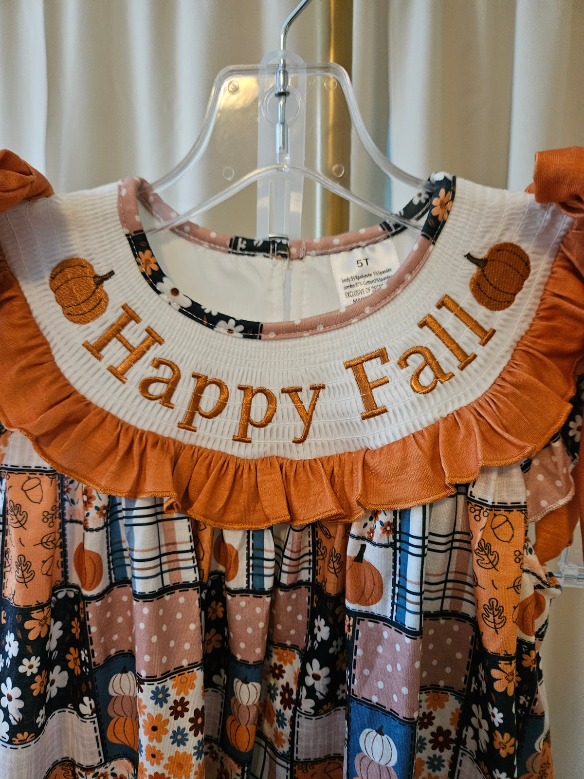Custom Made Pumpkin Patchwork Print Flutter Sleeve Short Set Size 5T
