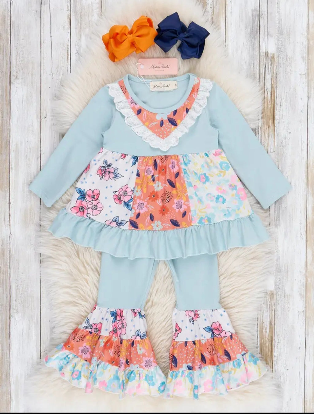 Marie Nicole Teal & Orange Garden Ruffle Sz 2T