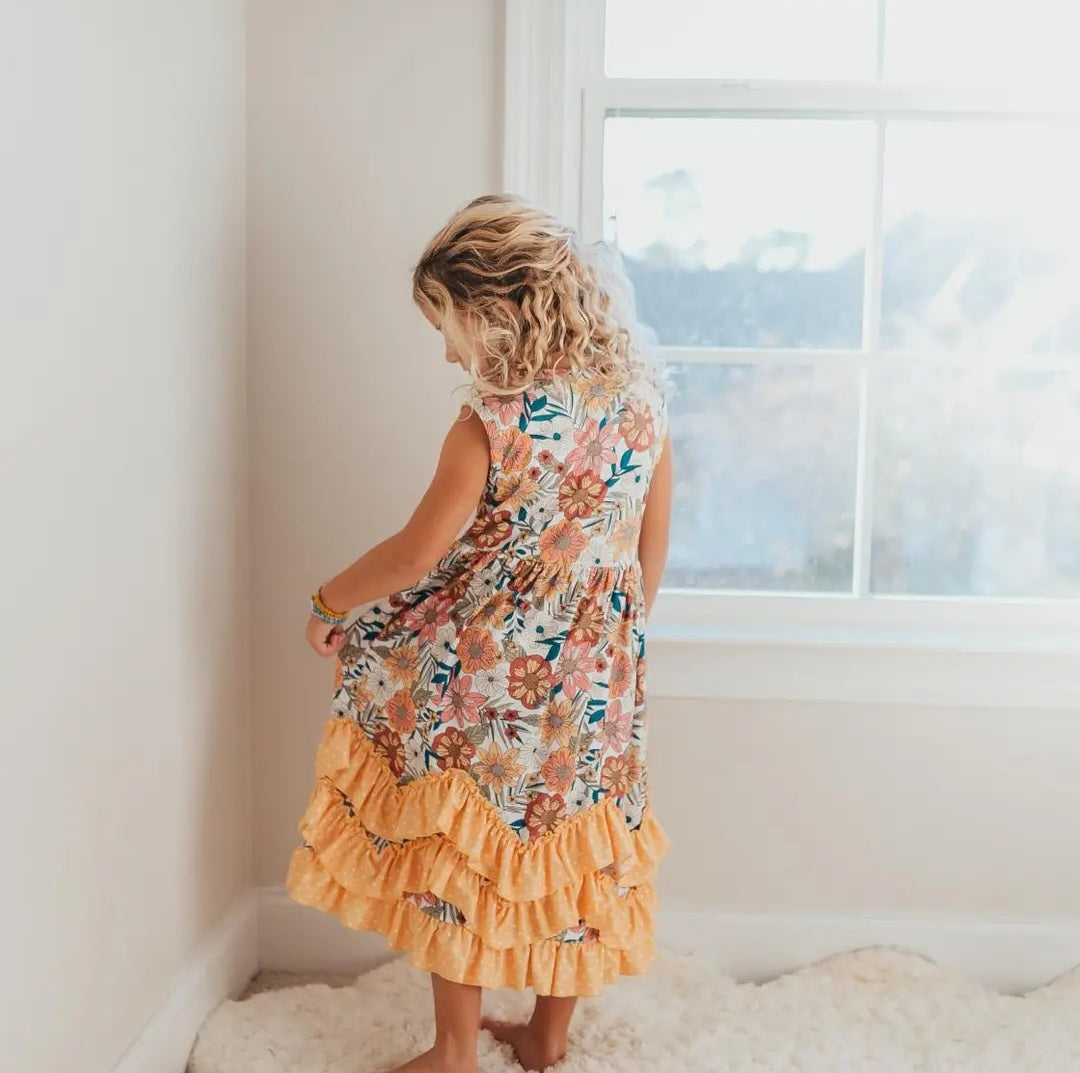 Adorable Sweetness Retro Butter Floral 3 Ruffle Dress