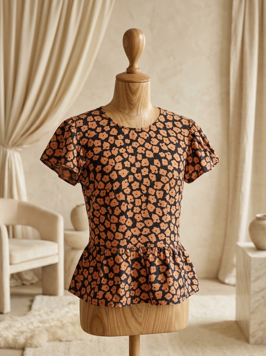 Who What Wear Blouse Size XS Burnt Orange & Black Linen Blend