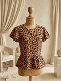 Who What Wear Blouse Size XS Burnt Orange & Black Linen Blend