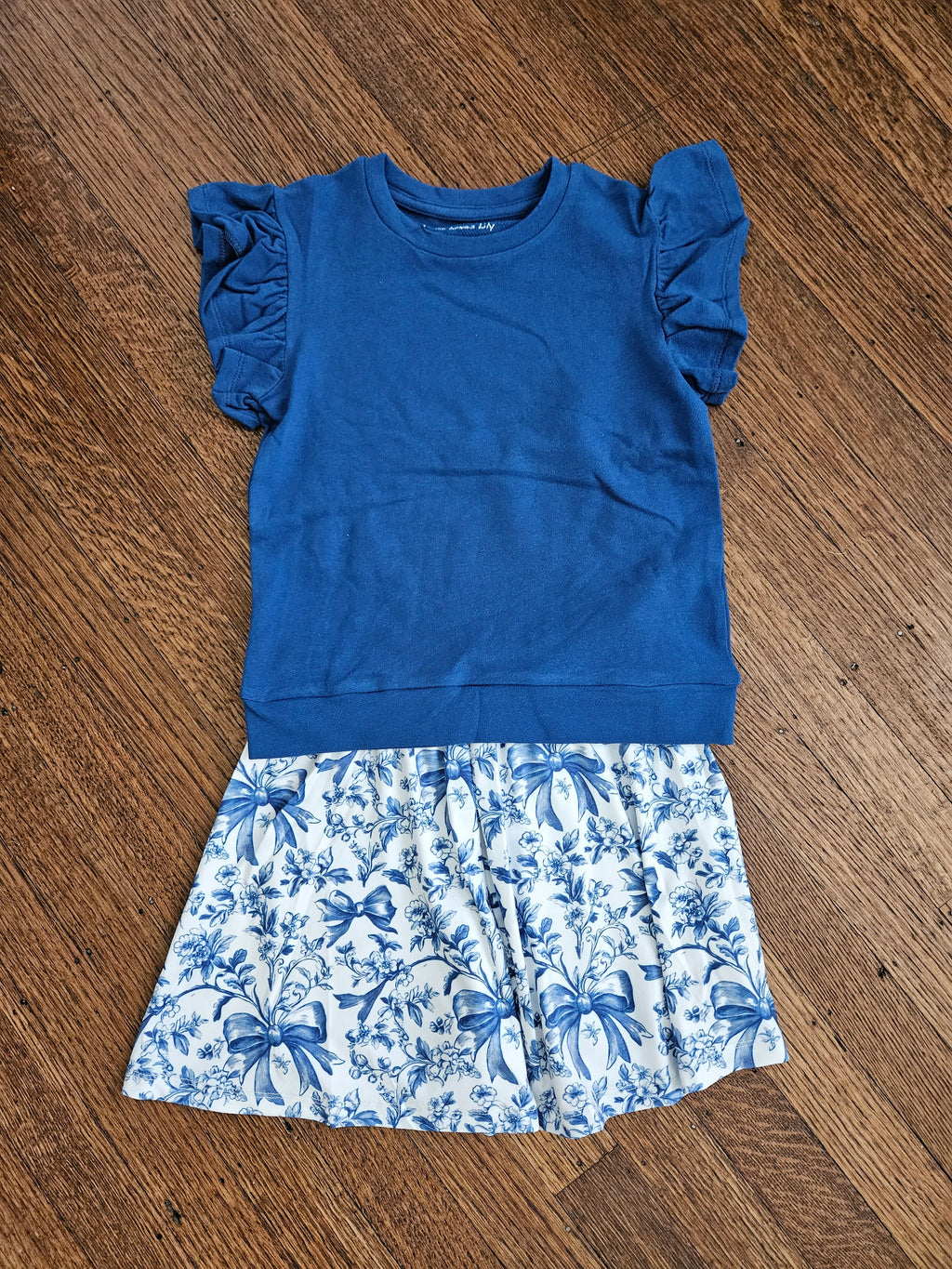 Millie Loves Lily Blue Flutter Top & Blue/White Bow Floral Skort Set | Sizes 6 & 8