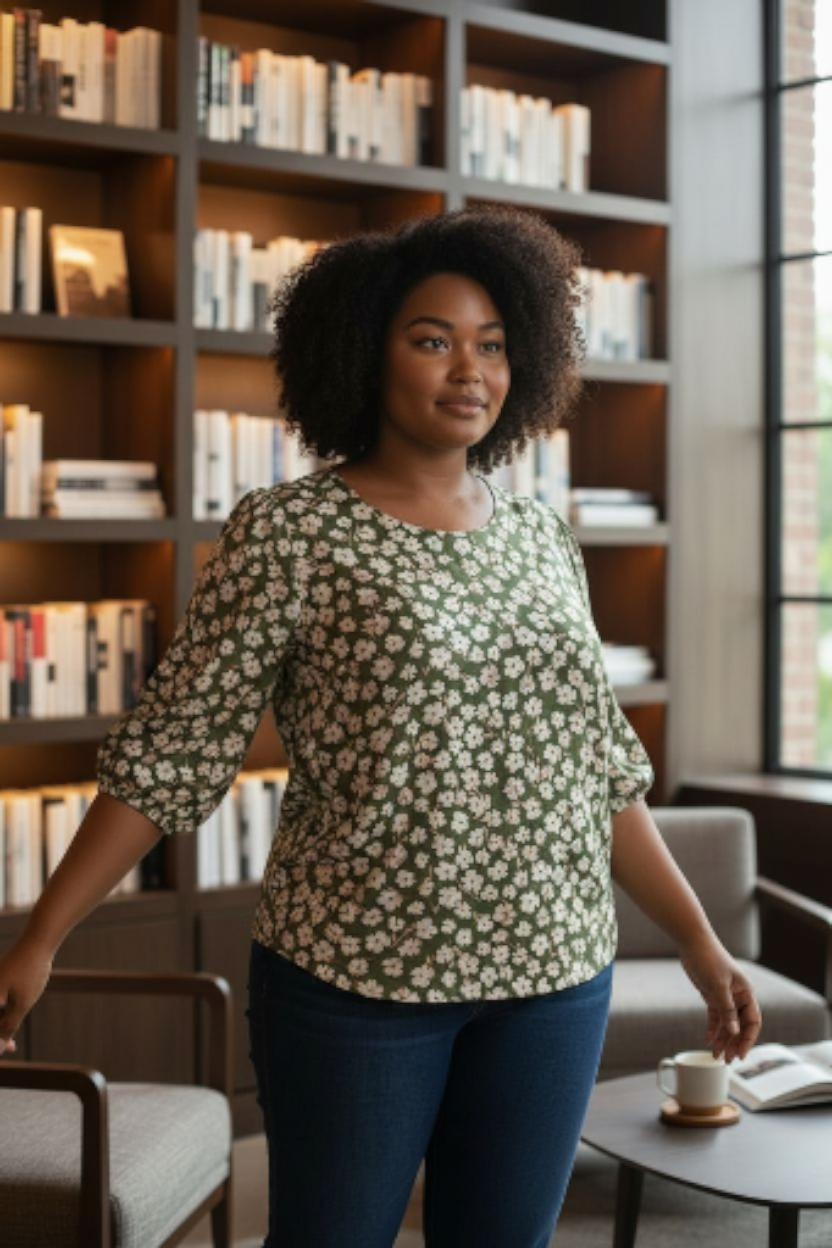 Alfani Floral Green Women's Top Sz 2X