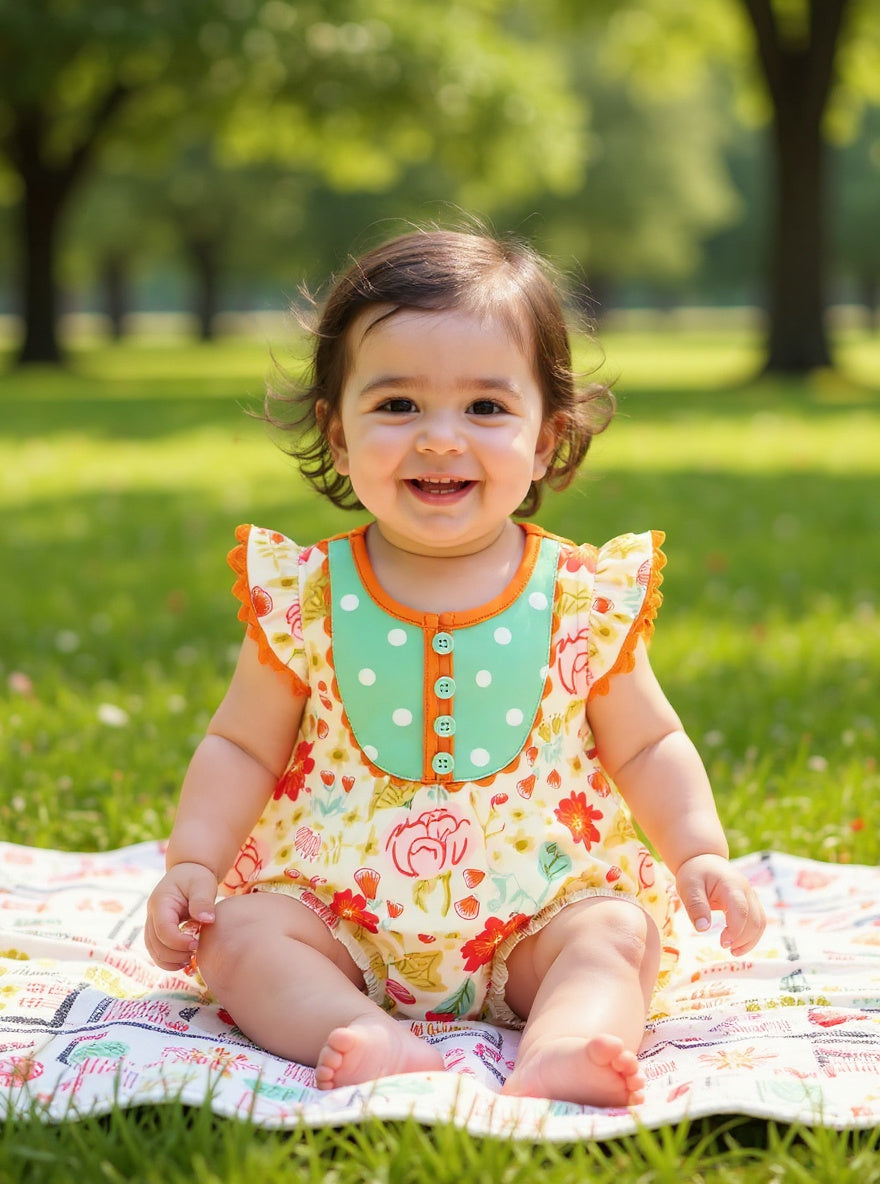 Marie Nicole Lottie Dots Ruffle Bubble Sz 6-9M