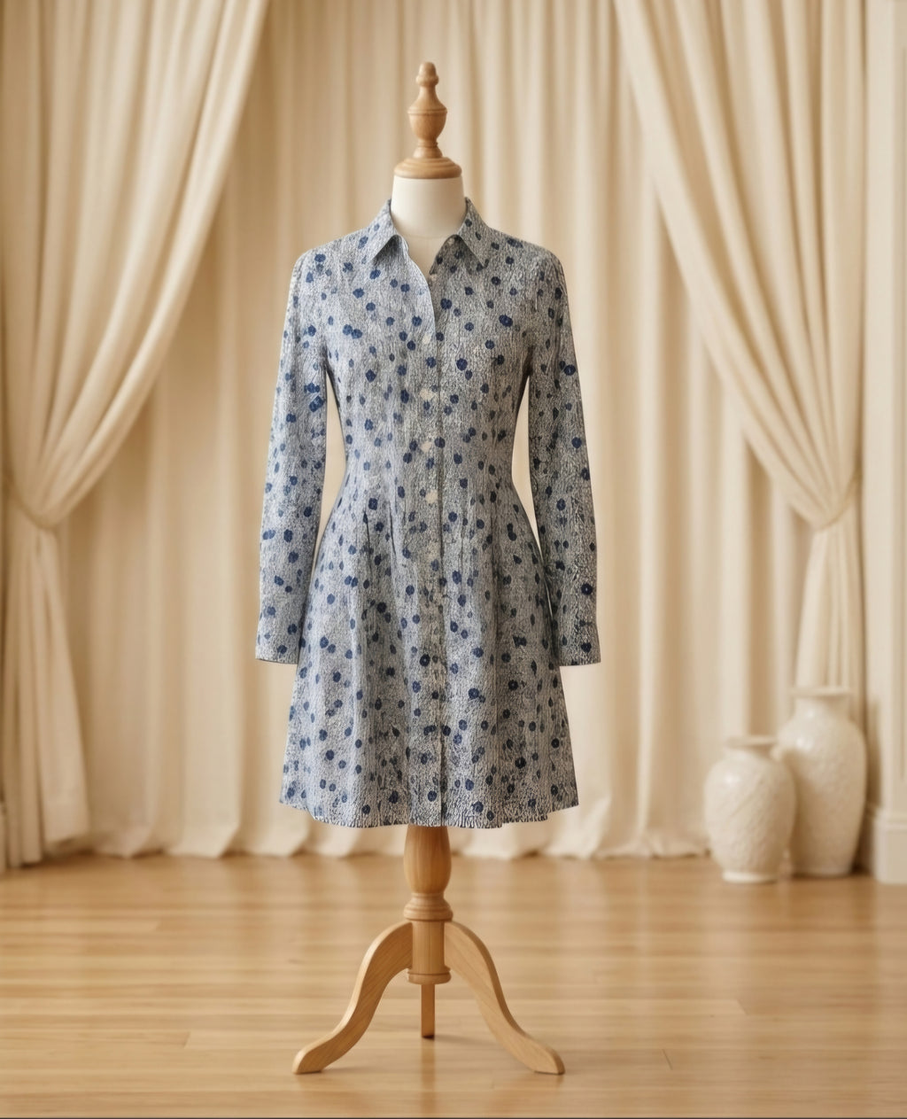 J.Crew Blue & Black Floral Button Front Shirt Dress Size 8