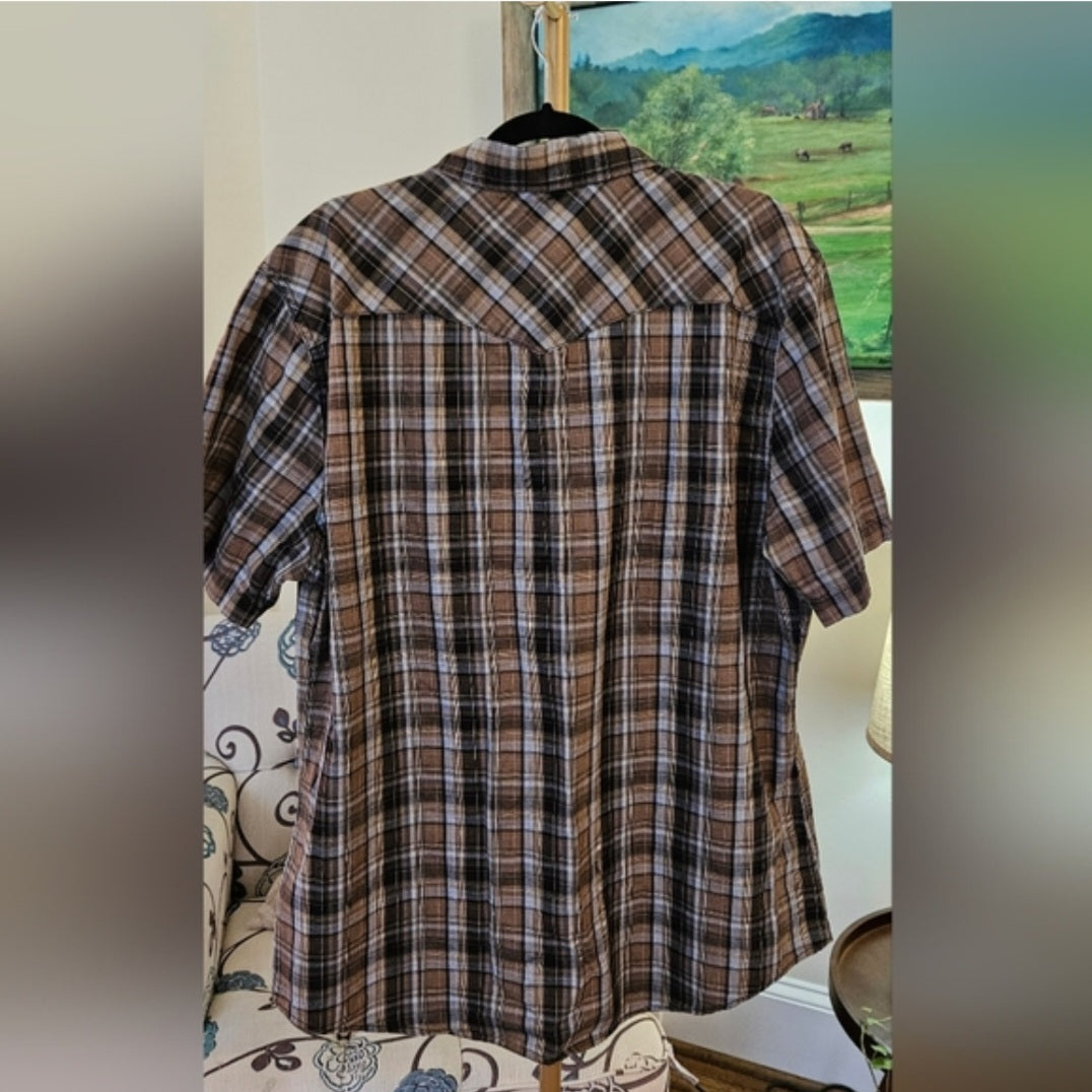 Calvin Klein Jeans Plaid Short Sleeve Snap Front Shirt Size XL