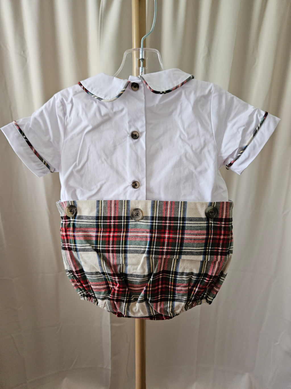 The Beaufort Bonnet Company Bryan Button Bubble Plaid Romper 6-12M