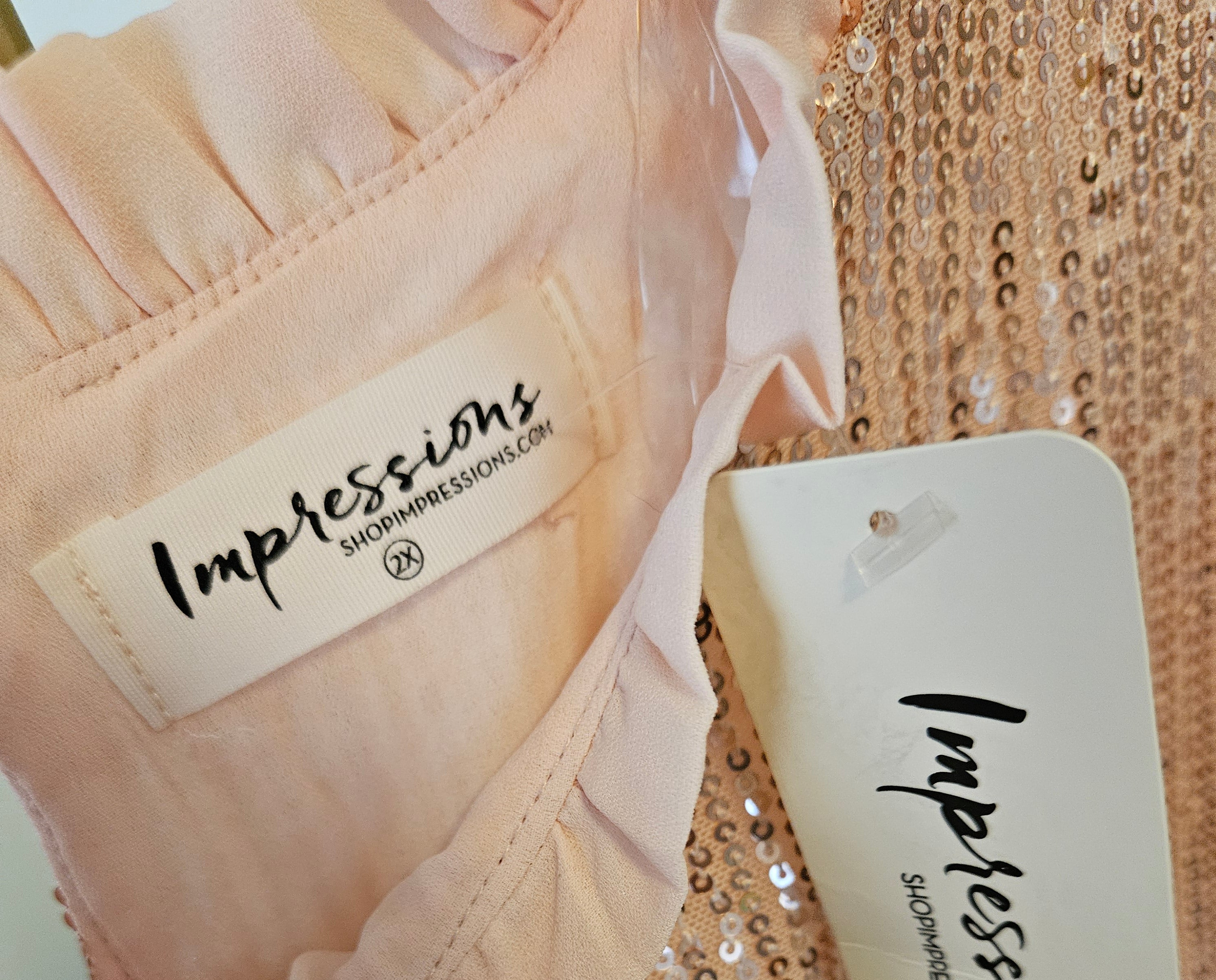 Impressions Elegant Pink Ruffle Sequin Top Sz 2X