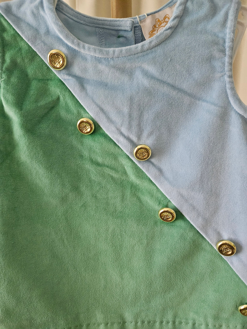 The Beaufort Bonnet Company Blake Button Dress Velveteen Barrington Blue Kiawah Kelly Green