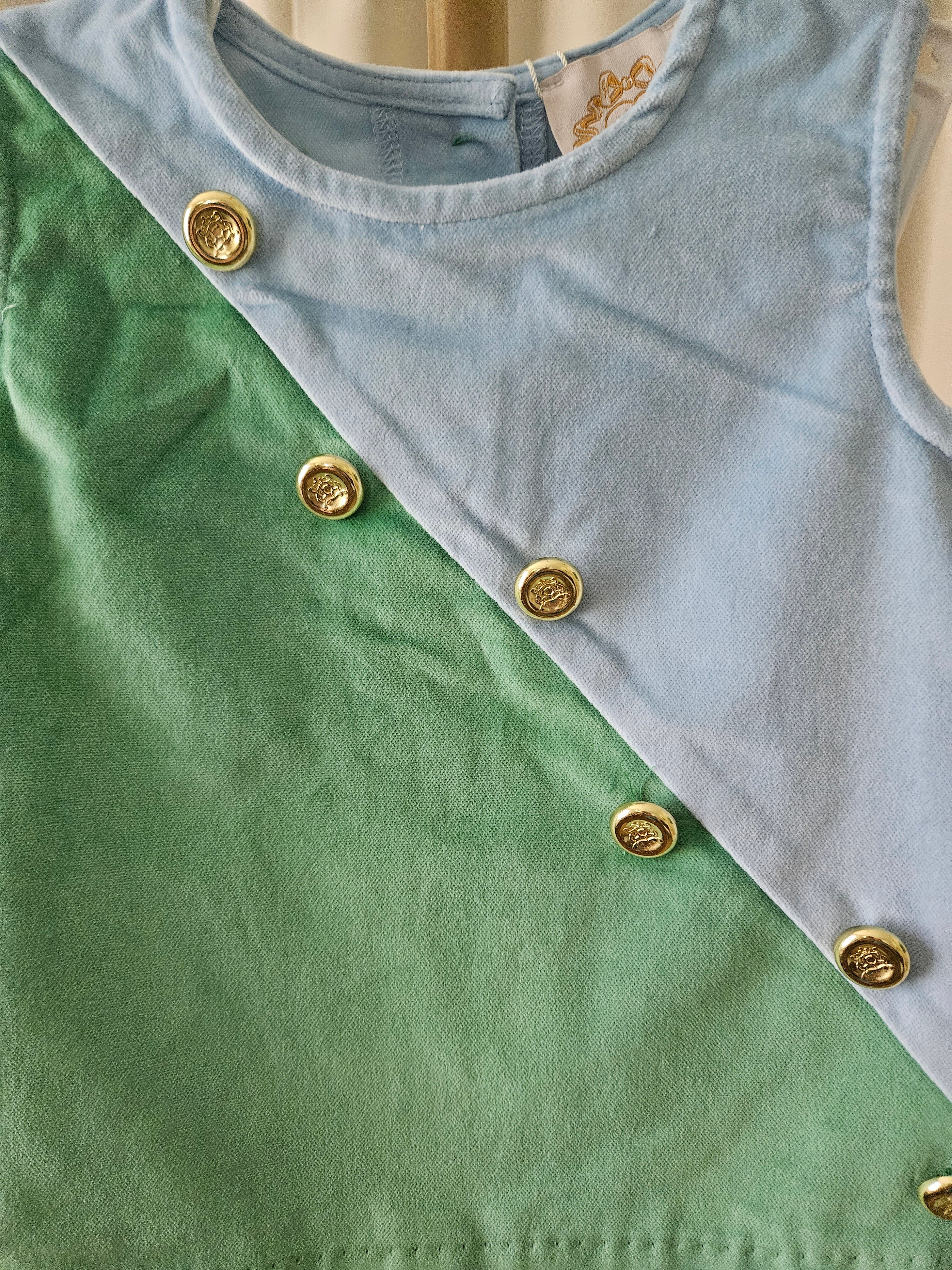 The Beaufort Bonnet Company Blake Button Dress Velveteen Barrington Blue Kiawah Kelly Green
