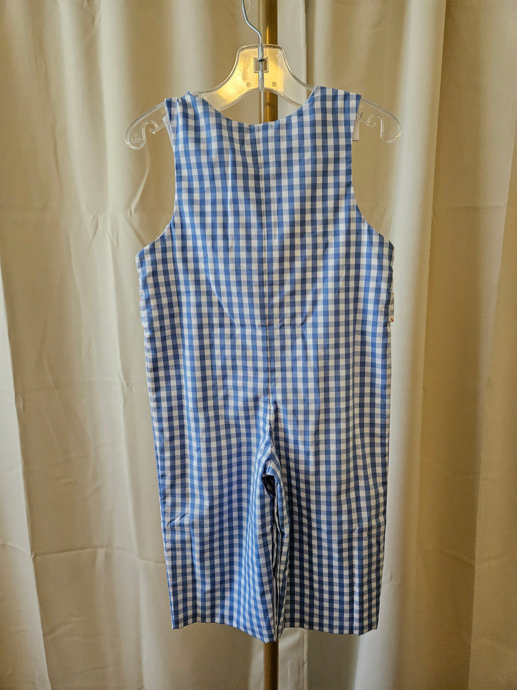 Banana Split Pumpkin Embroidered Blue & White Check Jon Jon NWT Size 18M 🎃