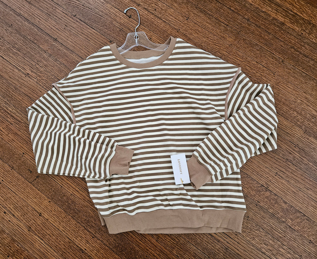 Lovesoft Brown Striped Textured 2pc Mini Skort Set Sz Med