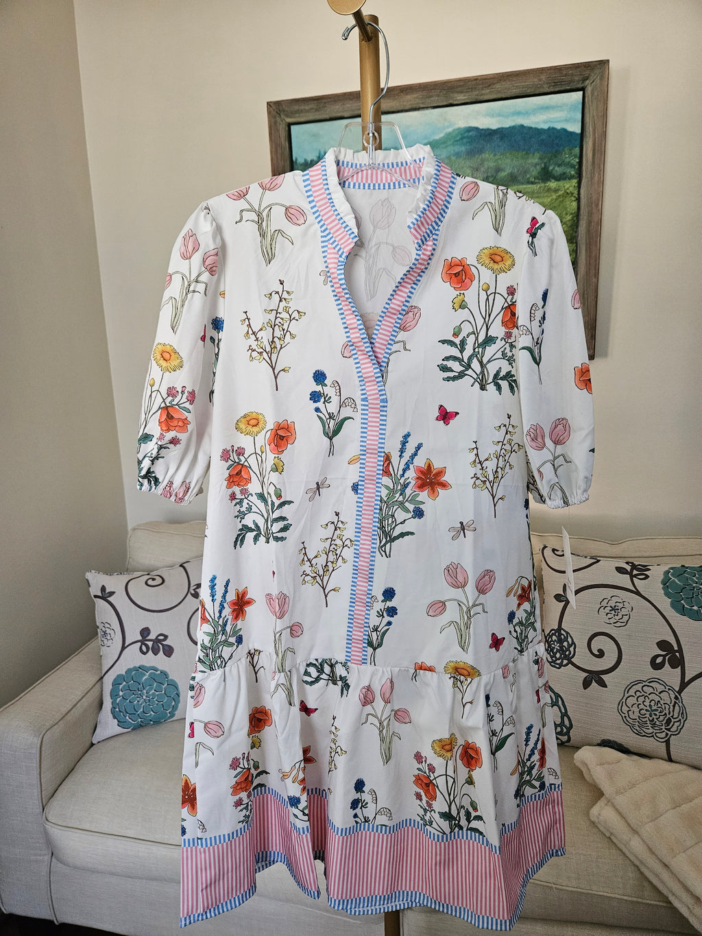 Rosa Clothing Marbella Bohemia Floral Puff Sleeve Relaxed Midi Dress