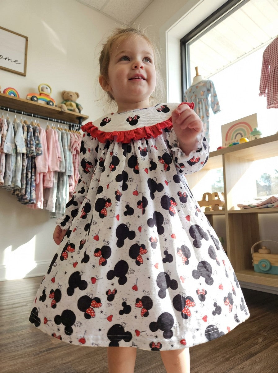 Auraquise Minnie Mouse Bishop Dress with Red Ruffle