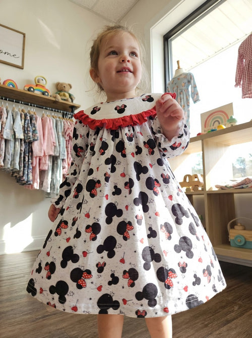 Auraquise Minnie Mouse Bishop Dress with Red Ruffle