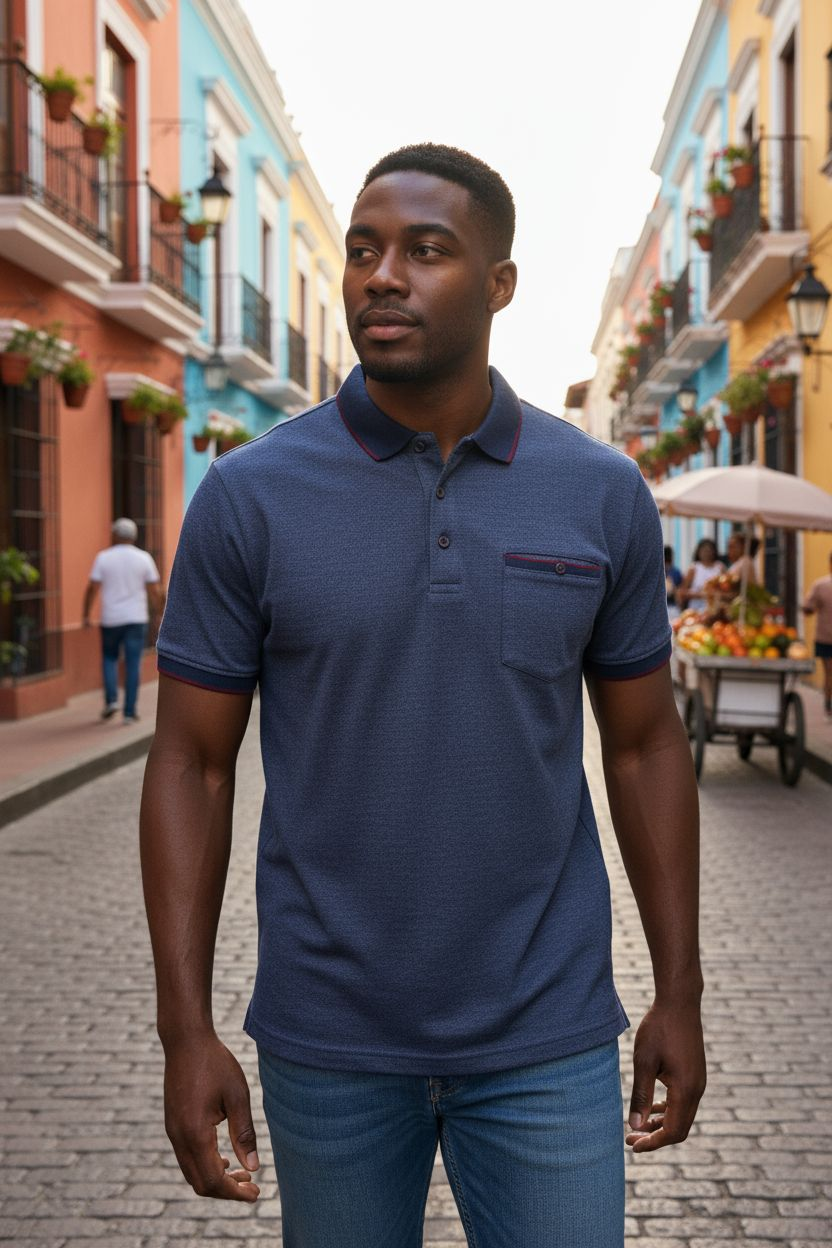 Denim & Flower Navy Blue Polo Shirt Sz XL