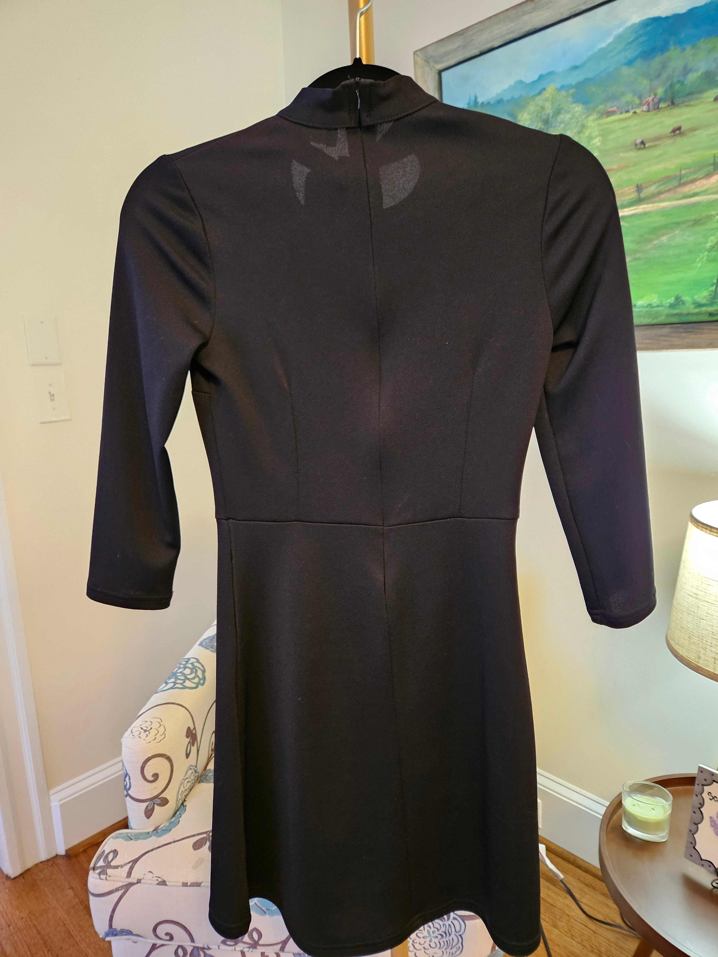 Naoko Elegant Black Strewardess Dress with Bow Detail Sz XS