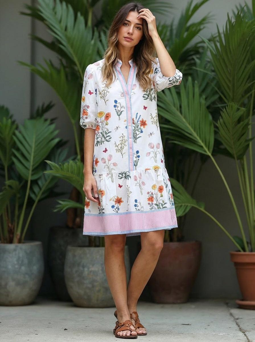 Rosa Clothing Marbella Bohemia Floral Puff Sleeve Relaxed Midi Dress