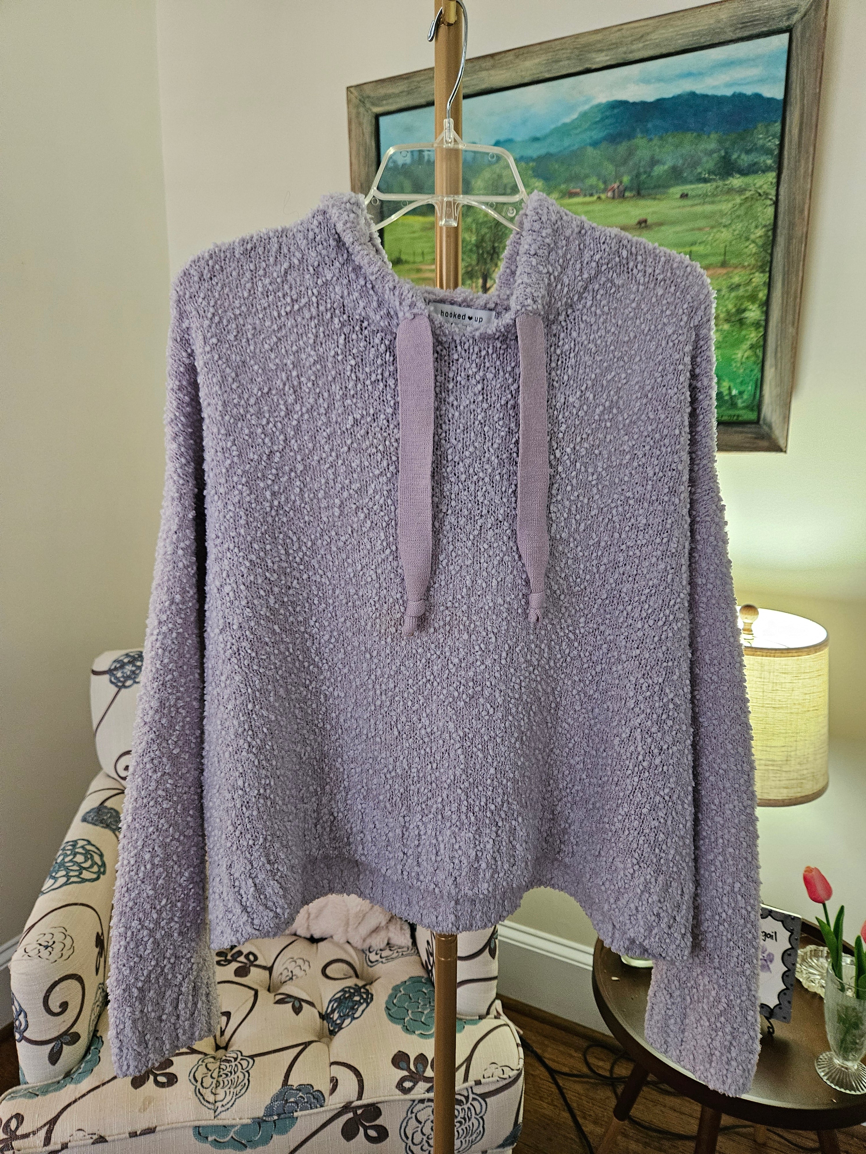 Hooked Up by IOT Lilac Hooded Sweater Sz XL