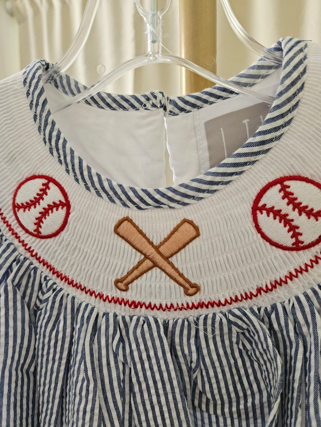 Lil Cactus Blue & White Seersucker Smocked Baseball Dress