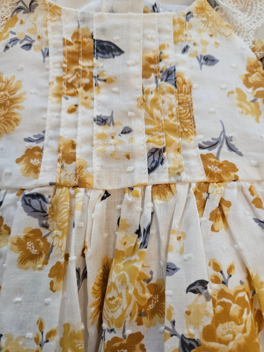 Tahari Baby Dress with Yellow Floral and Lace Sz 18M