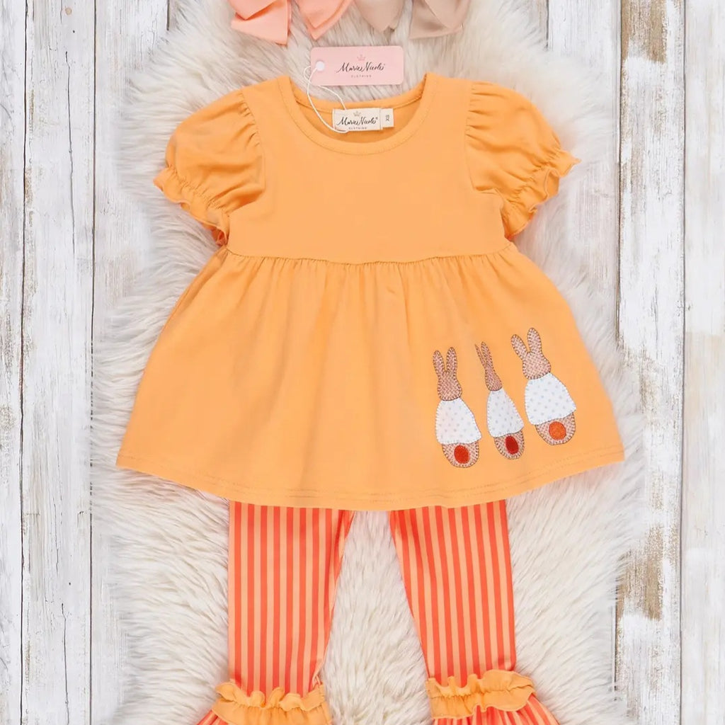 Marie Nicole Orange Embroidered Bunny Ruffle Outfit Sz 5yr