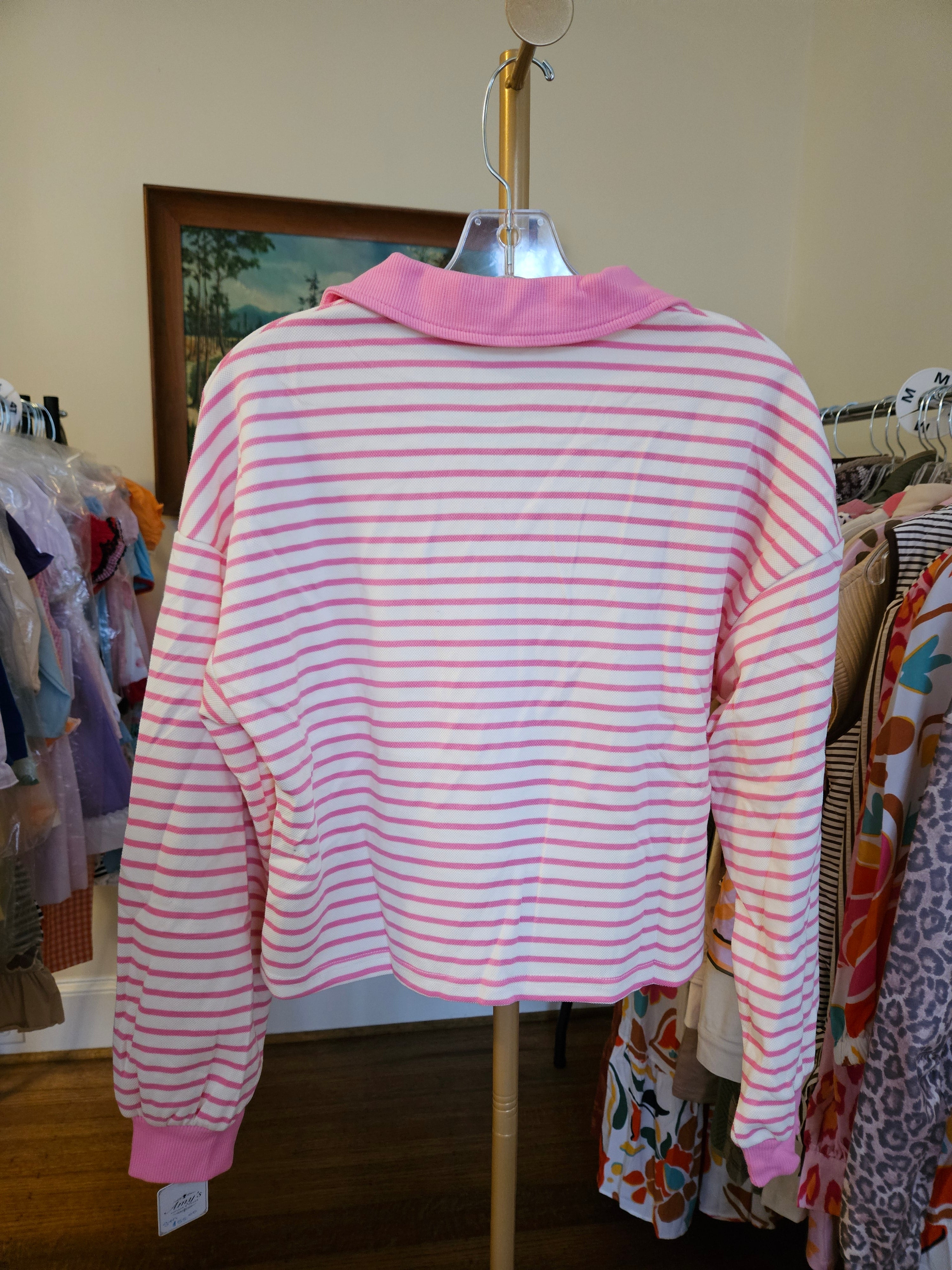 Pink Striped 2pc Collared Pullover & Skort Outfit