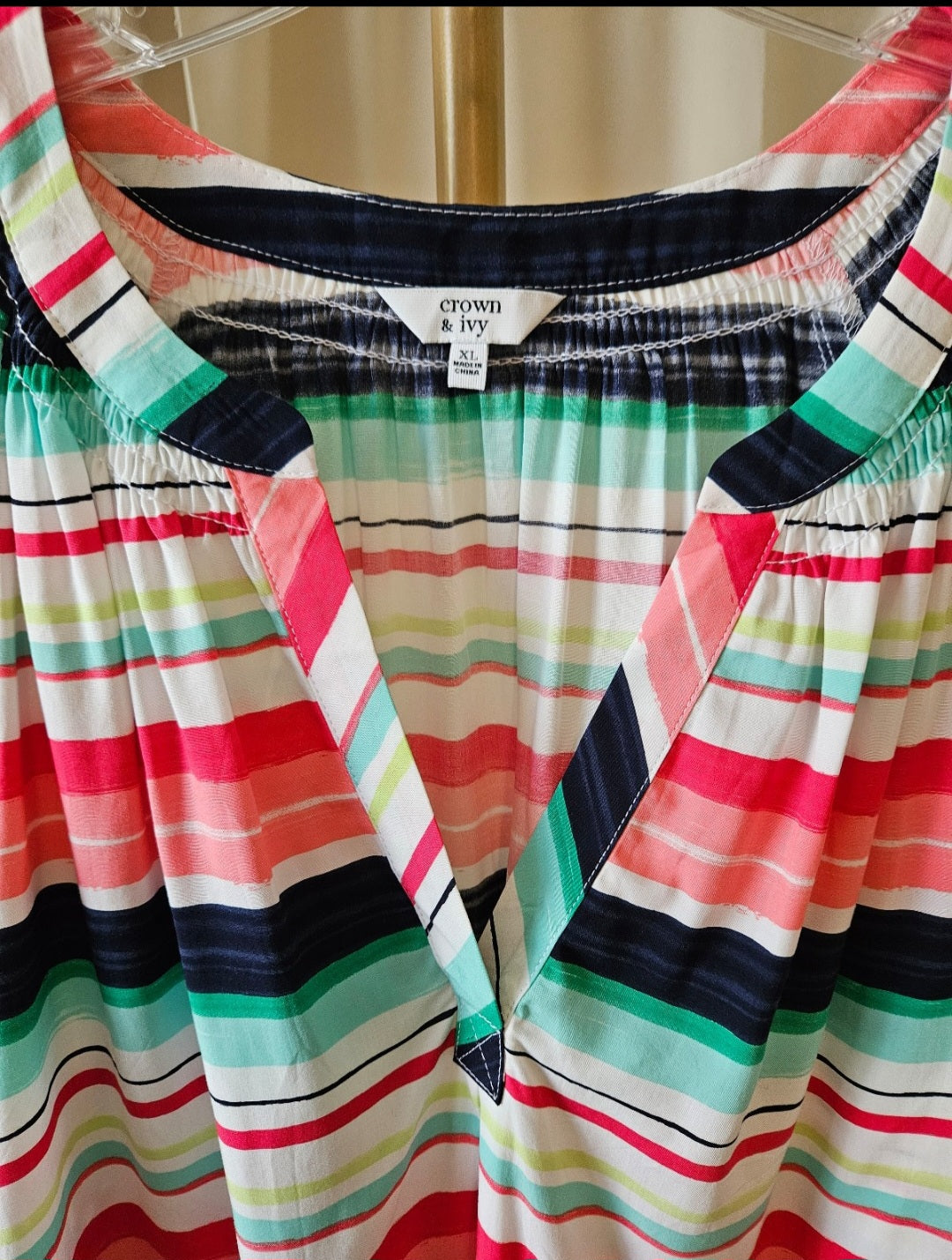 Crown & Ivy XL Bright Striped Blue, Green & White Blouse