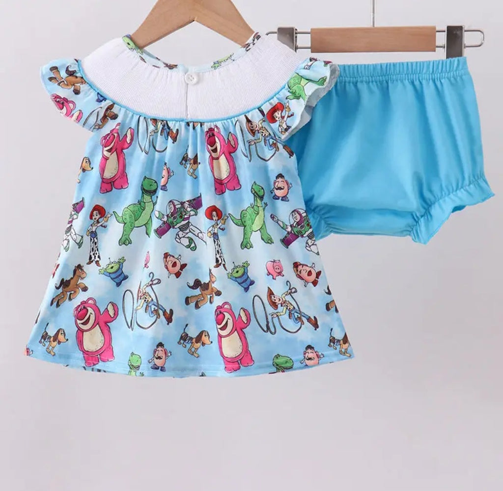 Abby & Evie Toy Story Themed Baby Dress and Bloomers Set Sz 18M