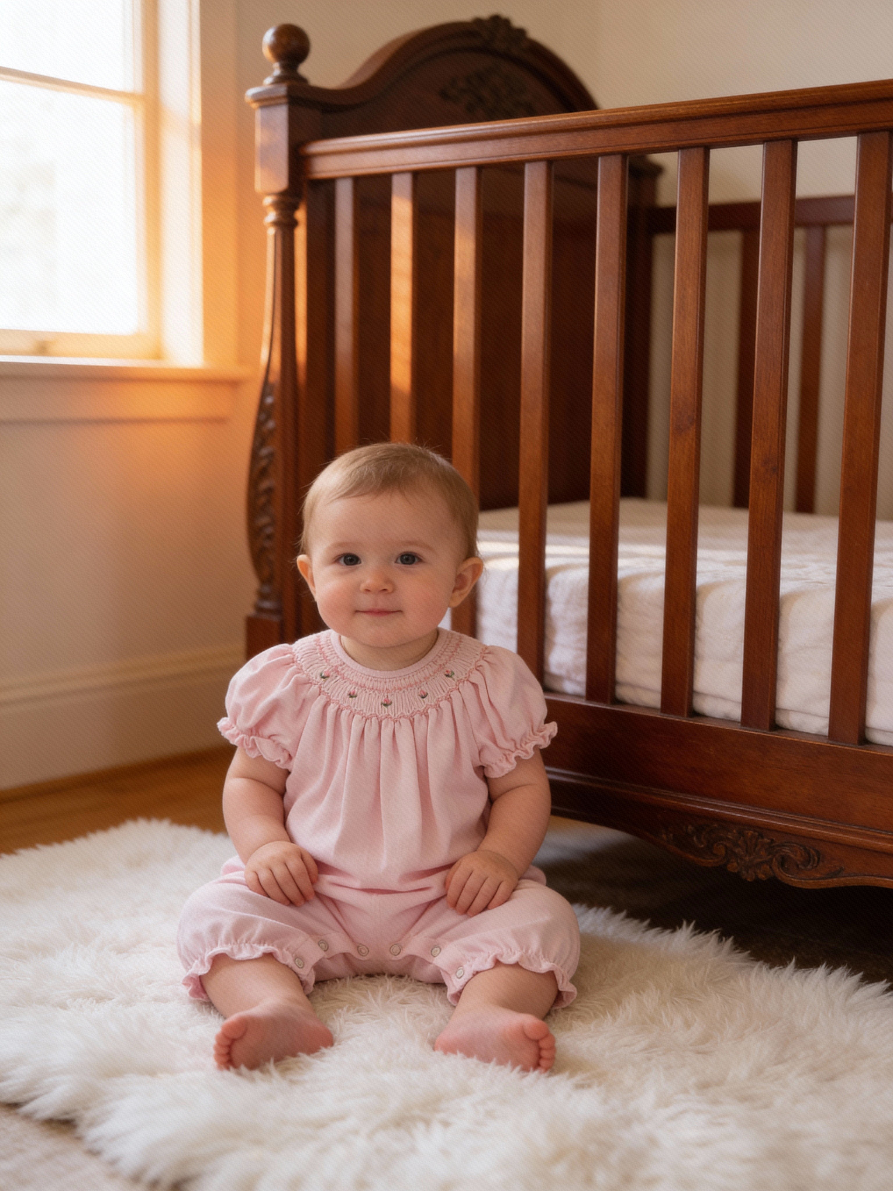 Petit Ami Pink Heirloom Smocked Bishop Knit Longall